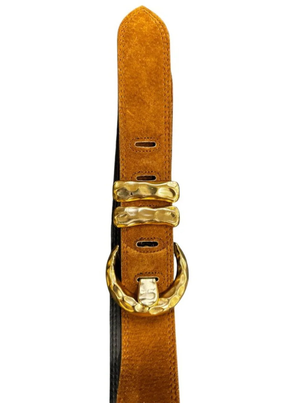 EXPRESS Compagnie Internationale Brown Suede Leather Belt Gold Buckle M Vintage